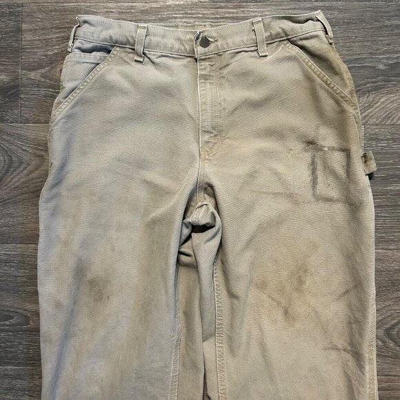 Carhartt B11 Washed Duck Work Pants 34x30 Desert Tan Grunge Utility Dungarees - Picture 3 of 14